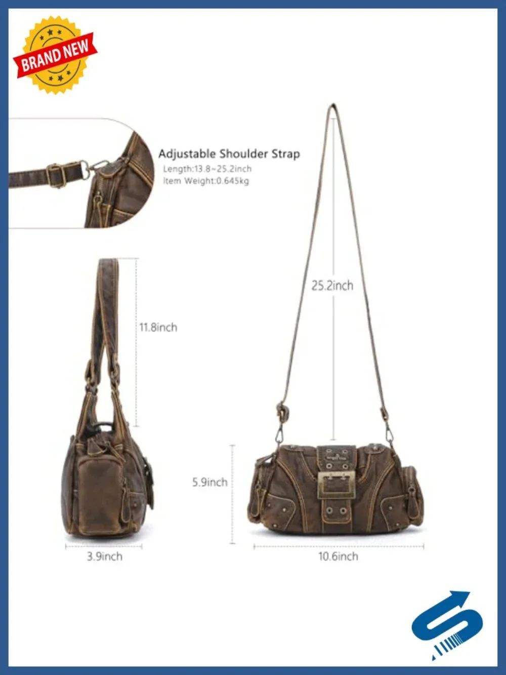 Vintage Y2K Vegan Leather Hobo Bag Multi-Pocket Crossbody Shoulder Purse